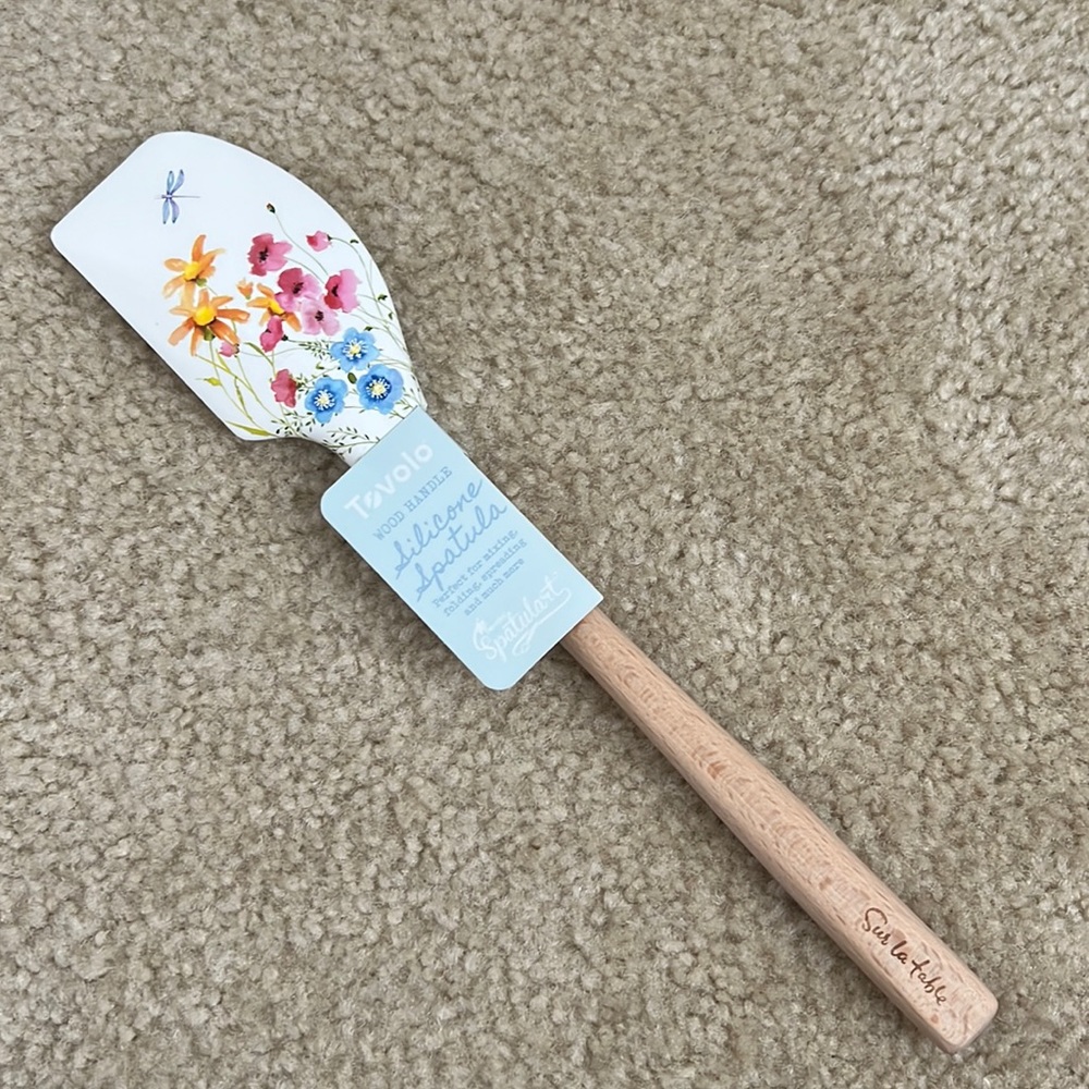 NWT Sur La Table Tovolo Floral Wood Handle Silicone Spatula
